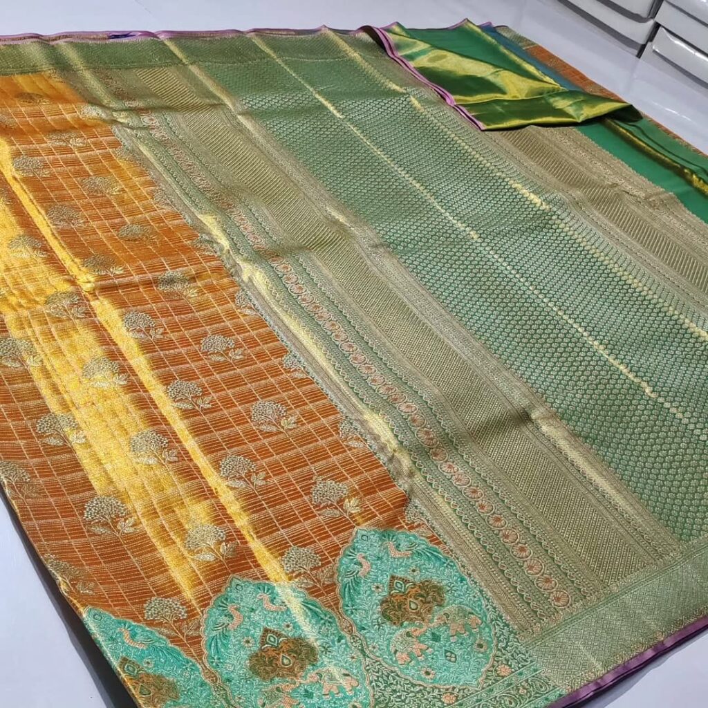 Pure kanjeevaram tissue floral meenakari designs