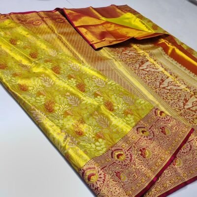 Pure kanchipattu tissue edge to edge Meenakari