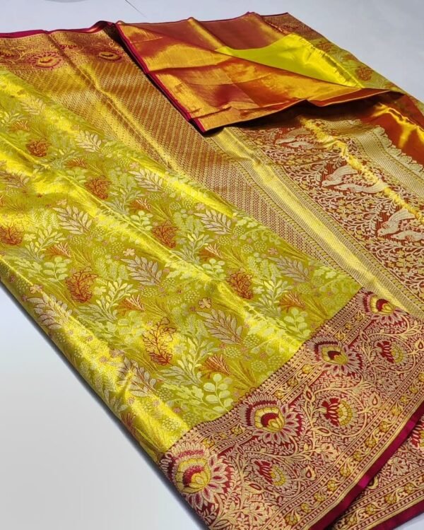 Pure kanchipattu tissue edge to edge Meenakari