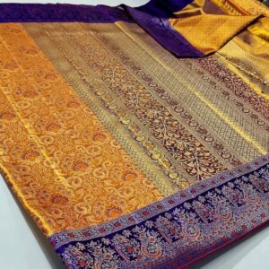 Pure kanchipattu goldish edge to edge all over Meenakari brocade