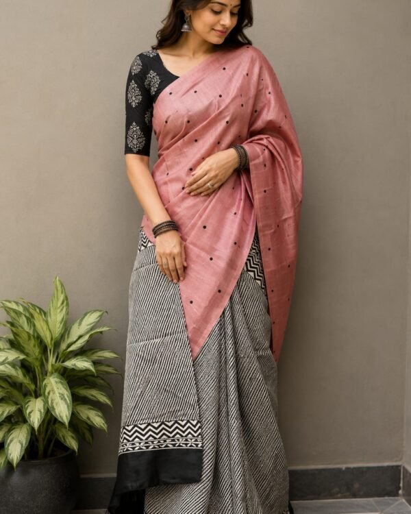 Exclusive hand paint zari border pure handloom tussar saree