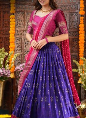 Blue ikkat soft silk Lehenga Set