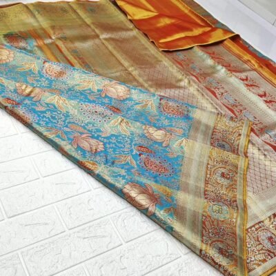 Pure kanchi pattu tissue floral edge to Meenakari brocade