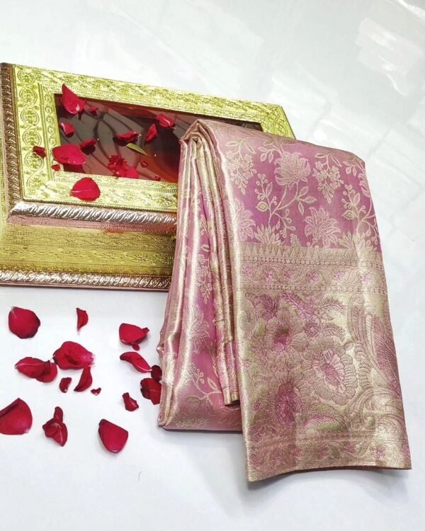 Pure kanchi pattu tissue floral edge to edge Meenakari brocade