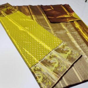 Pretty collection pure kanchipuram tissue meenakari with all over butties designs