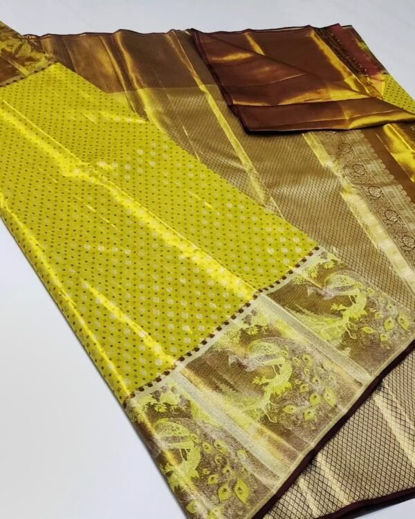 Pretty collection pure kanchipuram tissue meenakari with all over butties designs