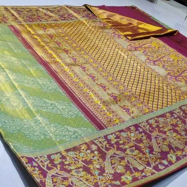 Pure kanchipattu tissue 4d Meenakari brocade