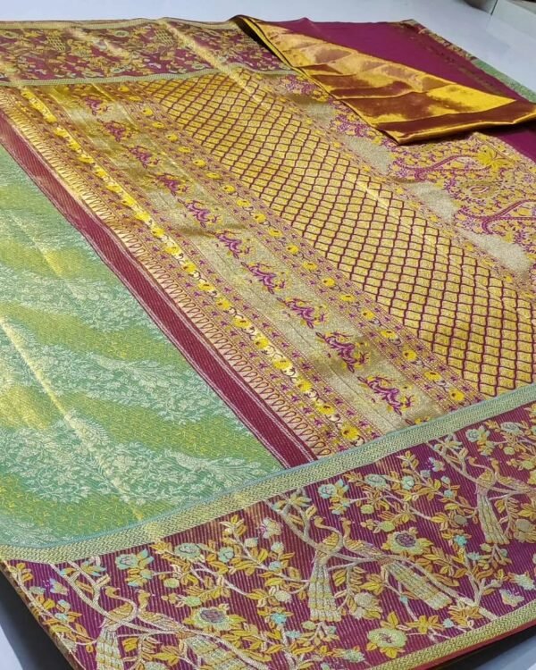 Pure kanchipattu tissue 4d Meenakari brocade