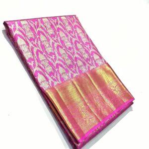 Pure kanchipattu resham double pallaki boarder with checks Meena work designs