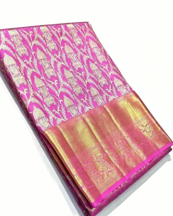 Pure kanchipattu resham double pallaki boarder with checks Meena work designs