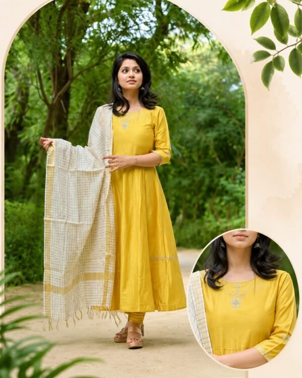 Anarkali kurta set yellow & white