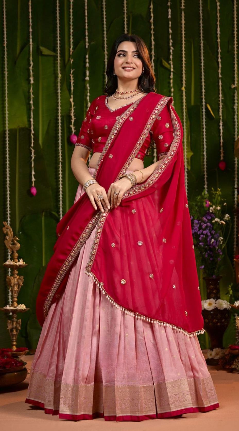 Laxmi Wine Russian Silk Lehenga Set