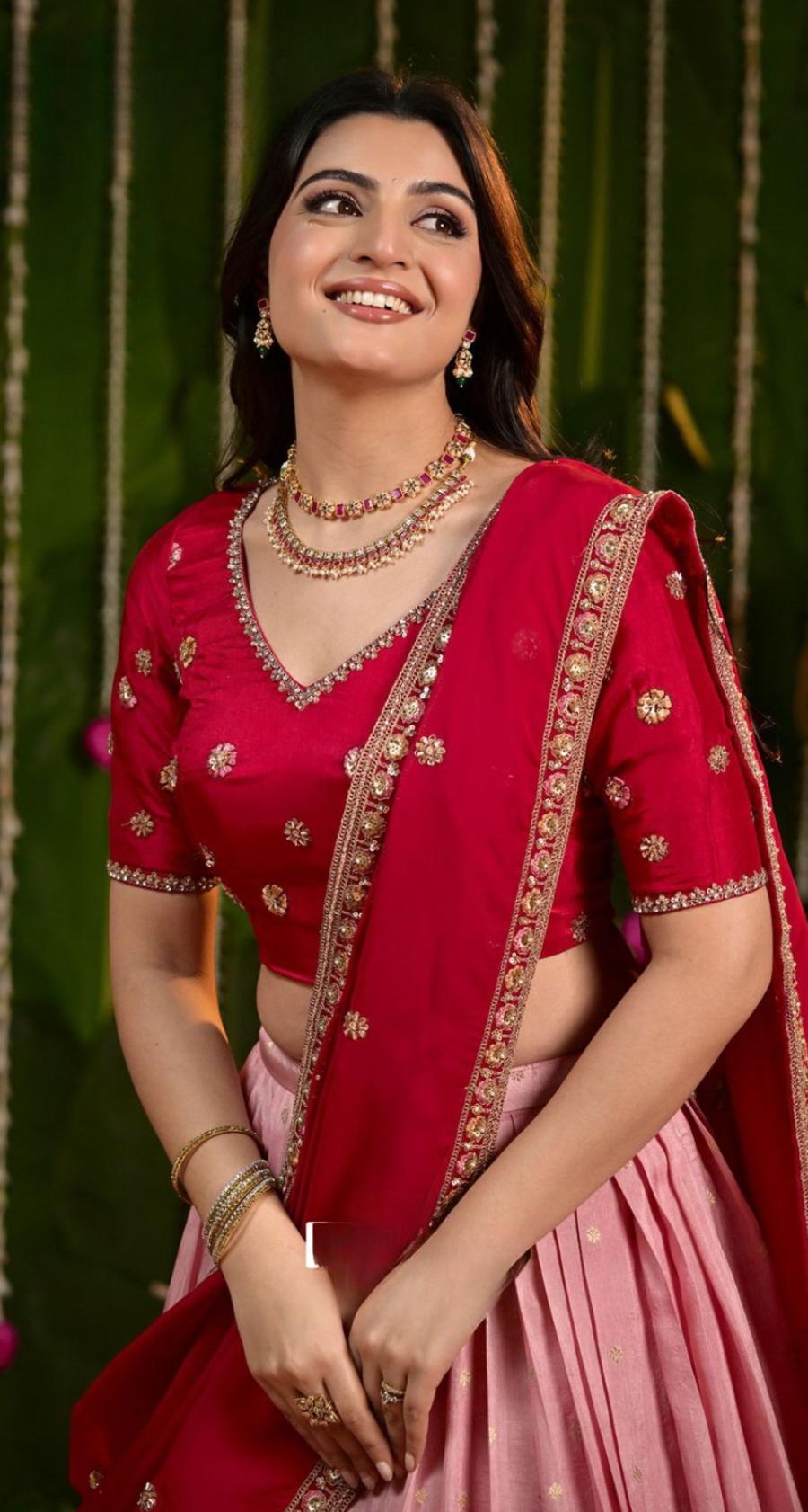 Laxmi Wine Russian Silk Lehenga Set 4 Laxmi Wine Russian Silk Lehenga Set - Image 4