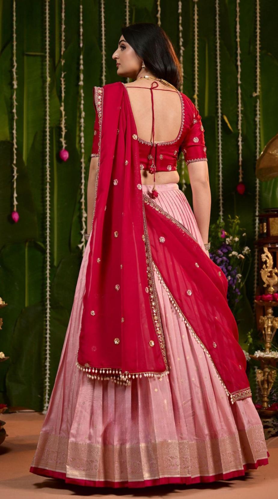 Laxmi Wine Russian Silk Lehenga Set 5 Laxmi Wine Russian Silk Lehenga Set - Image 5