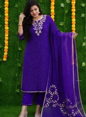 Purple Pure Kota Doria Lehriya print fabric of kurti