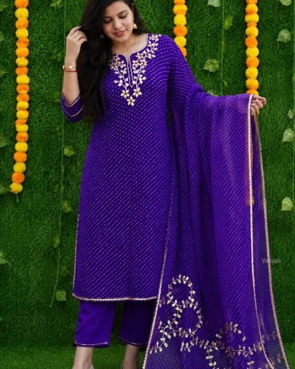 Purple Pure Kota Doria Lehriya print fabric of kurti