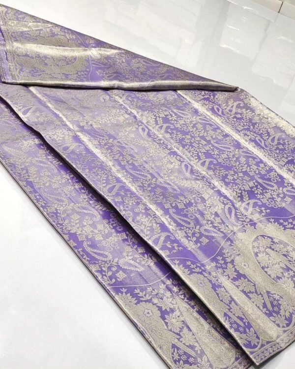 Exclusive premium quality pure kanchi pattu tissue floral edge to edge Meenakari brocade