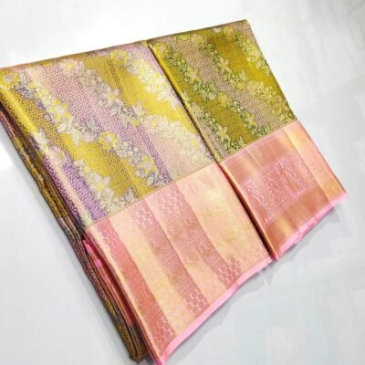 Exclusive bridal wear combo pure kanchi pattu tissue 5d kuttu embose Brocade designs