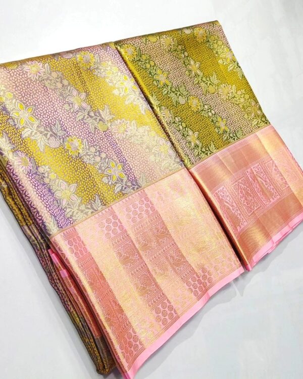 Exclusive bridal wear combo pure kanchi pattu tissue 5d kuttu embose Brocade designs
