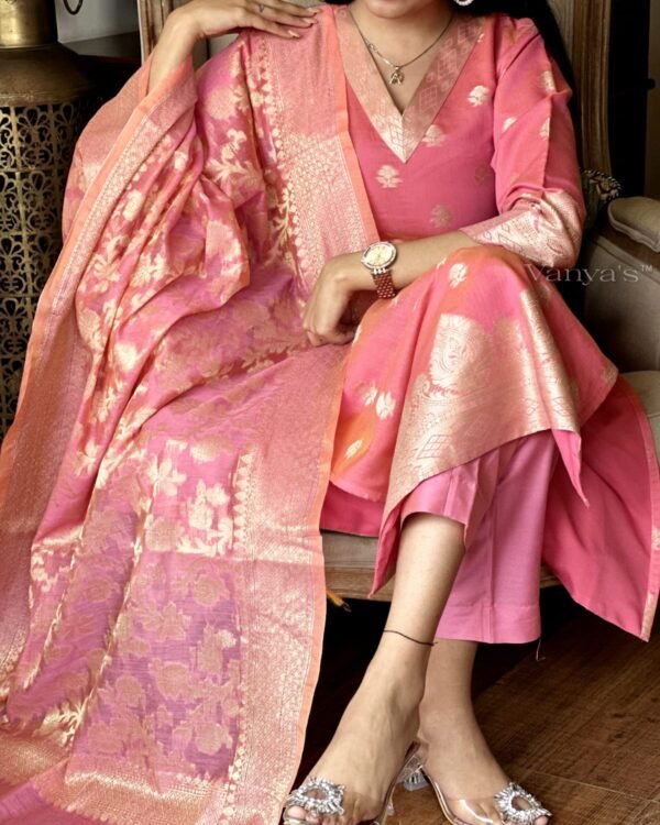 Pure banarasi silk jacquard self zari thread banarasi suit