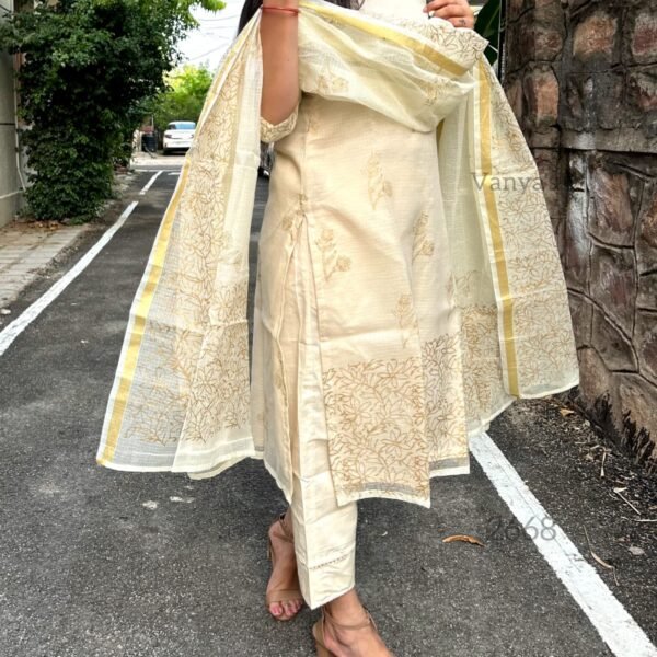 Kota Doria gold hand block kurta