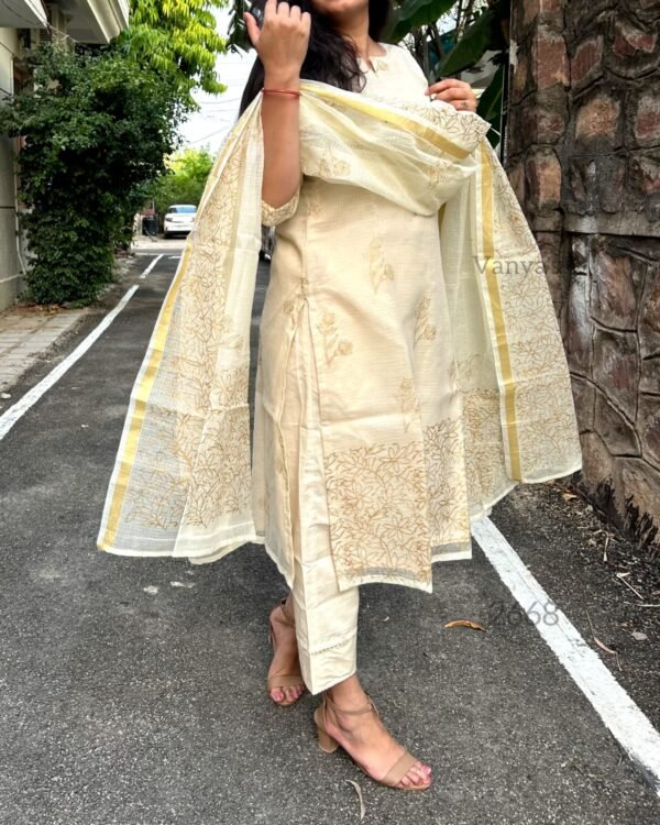 Kota Doria gold hand block kurta