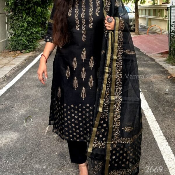 Kota Doria gold hand block kurta
