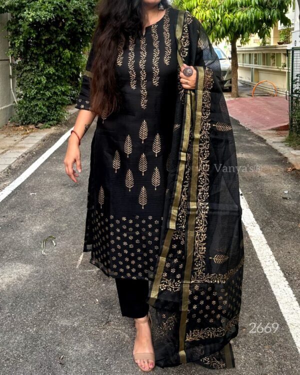 Kota Doria gold hand block kurta