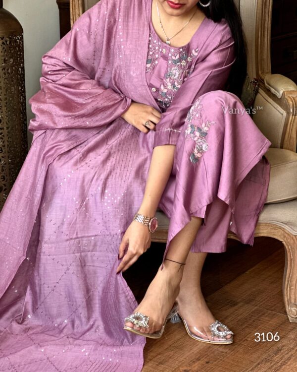Elegant roman silk hand embroidery work suit