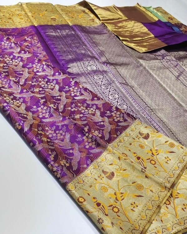 Pure Kanchipuram edge to edge meenakari brocade
