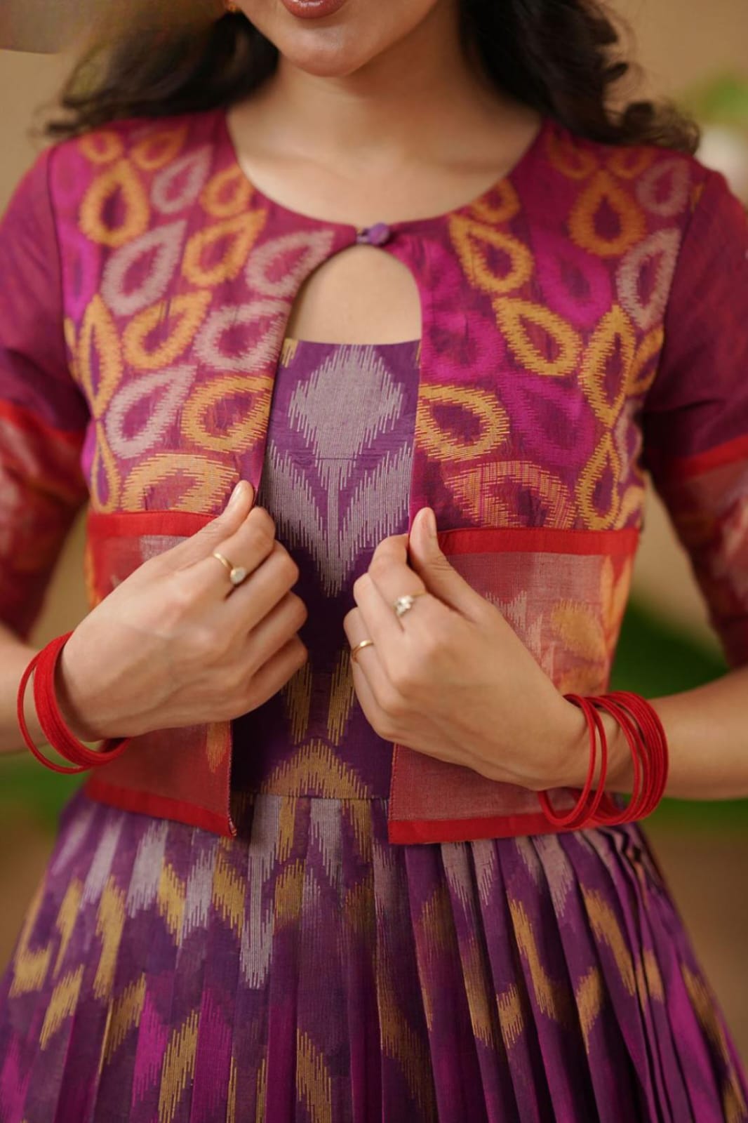 New Purple Ikkat Pochampally Pattu With Jacket Gown Dress 6 New Purple Ikkat Pochampally Pattu With Jacket Gown Dress - Image 6