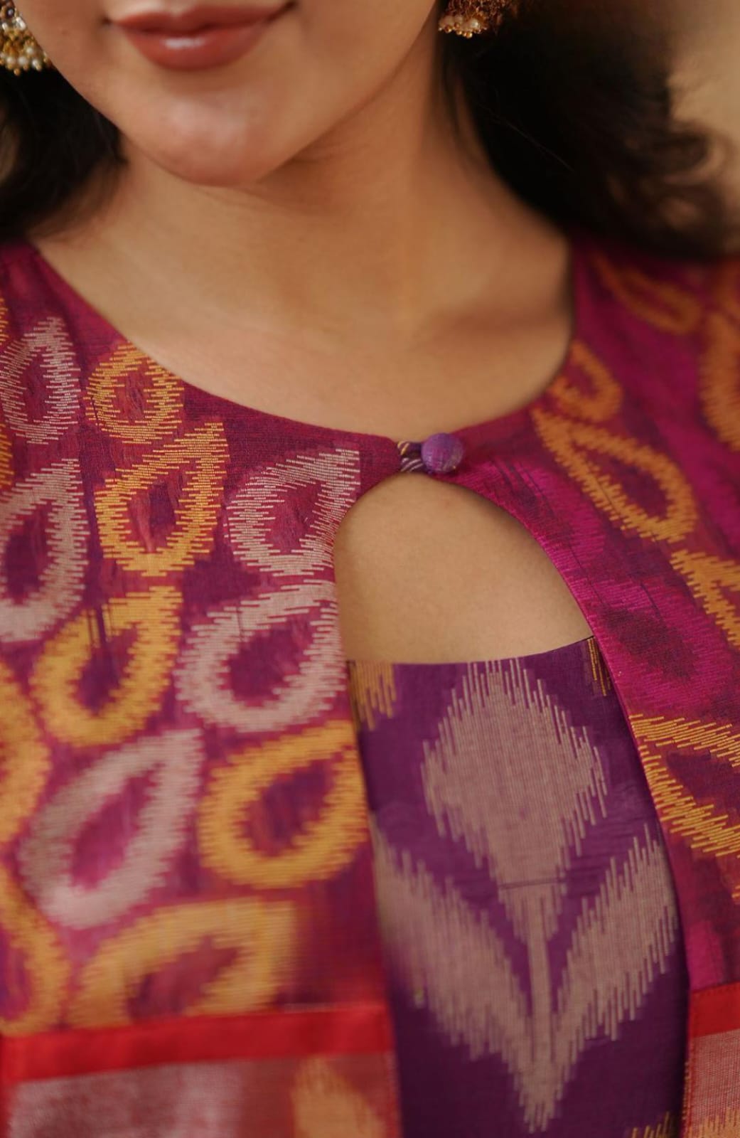 New Purple Ikkat Pochampally Pattu With Jacket Gown Dress 7 New Purple Ikkat Pochampally Pattu With Jacket Gown Dress - Image 7