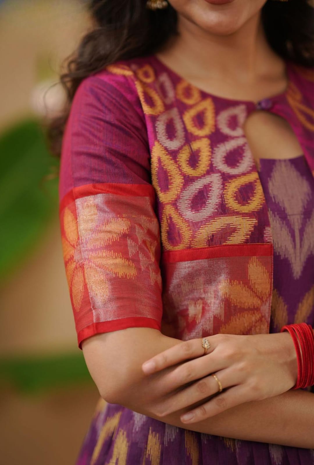 New Purple Ikkat Pochampally Pattu With Jacket Gown Dress 9 New Purple Ikkat Pochampally Pattu With Jacket Gown Dress - Image 9