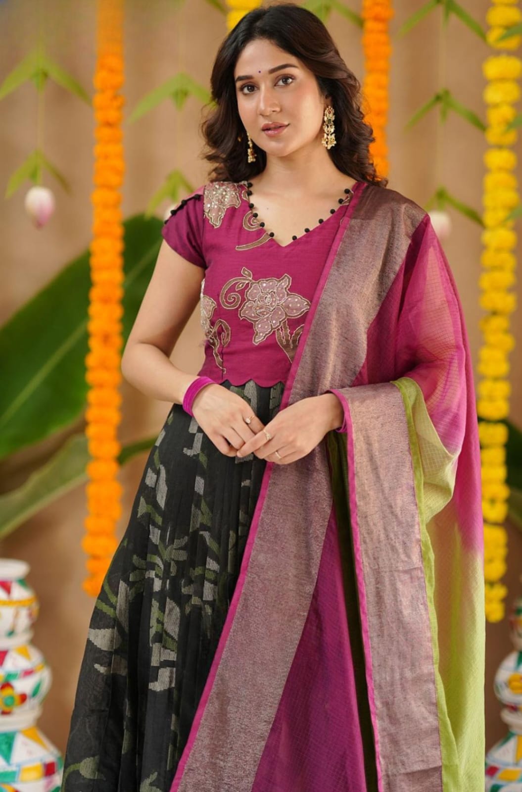 New Ikkat Pochampally Pattu Black Long Dress 2 New Ikkat Pochampally Pattu Black Long Dress - Image 2