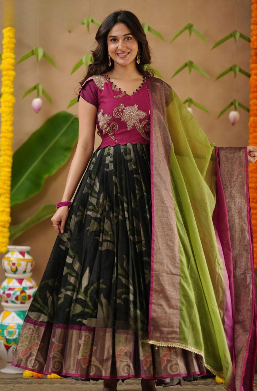 New Ikkat Pochampally Pattu Black Long Dress 5 Anarkali