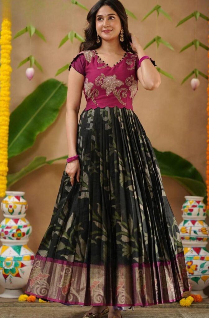 Pochampally Ikkat Pattu Pochampally Cotton Long Frocks Pattu Long Frock  Ikkat Long Dresses New Ikkat Pochampally Pattu