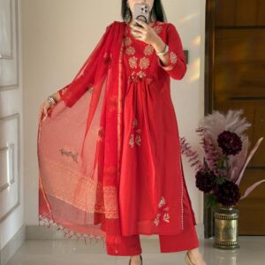 Beautiful straight kurta set with an embroidered pattern