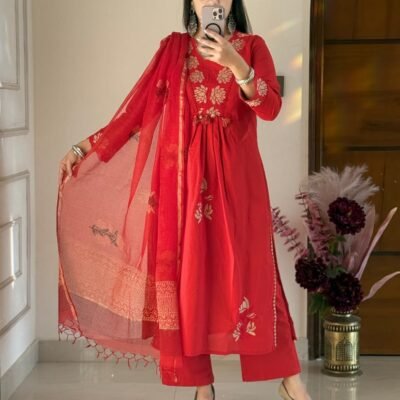 Beautiful straight kurta set with an embroidered pattern