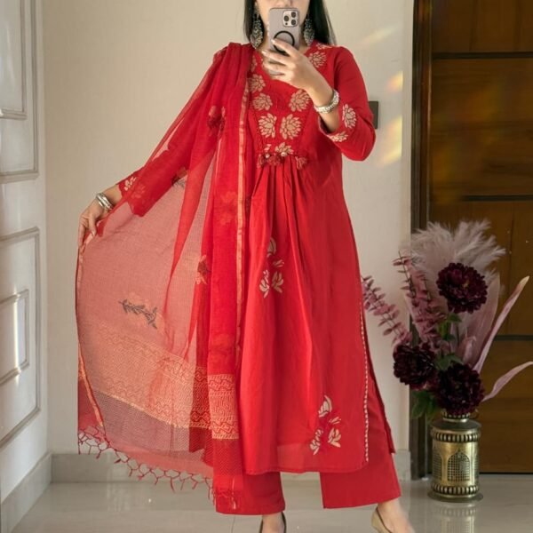 Beautiful straight kurta set with an embroidered pattern