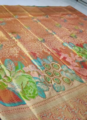 Bridal wear pure kanchipattu 2g scart stitching floral brocade designs