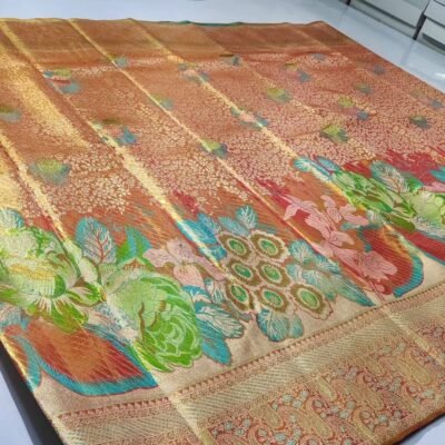 New Bridal wear pure kanchipattu 2g scart stitching floral