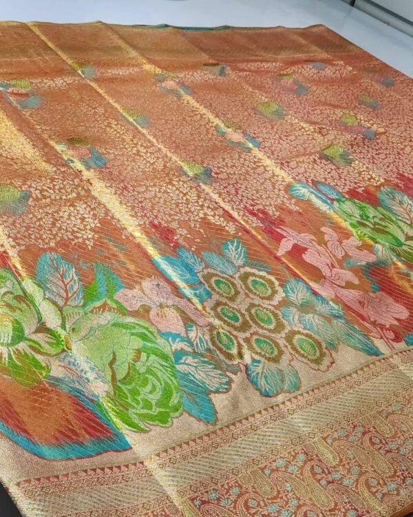 New Bridal wear pure kanchipattu 2g scart stitching floral