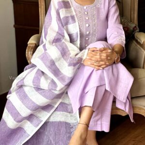 Handloom cotton suit and pure linen duppata set