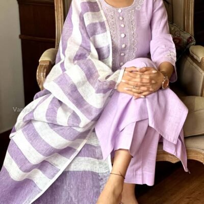 Handloom cotton suit and pure linen dupatta set