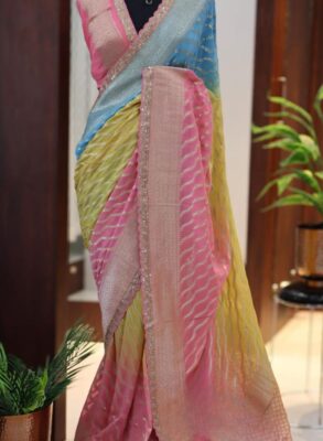 Pure georgette triple colour designer saree
