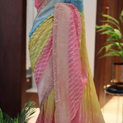 Pure georgette triple colour designer saree