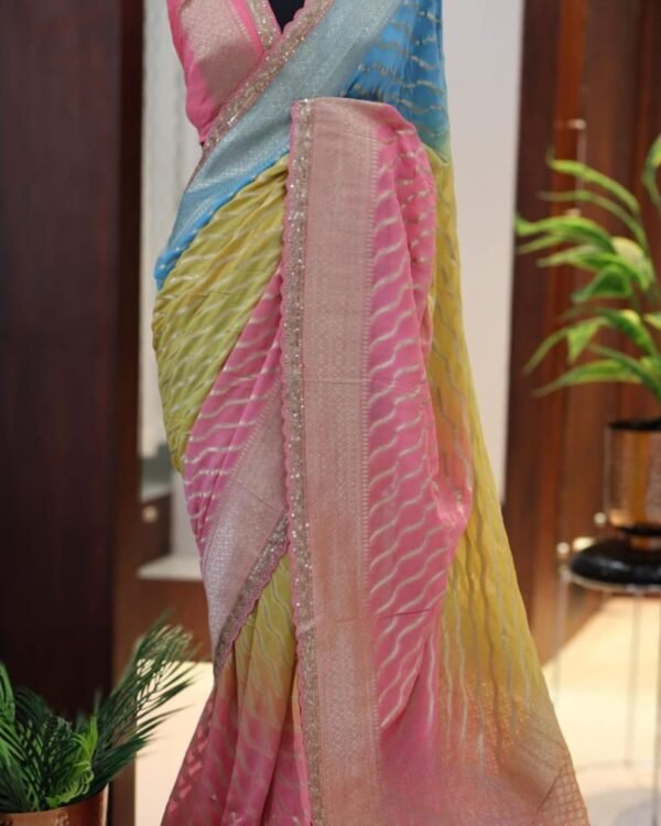 Pure georgette triple colour designer saree