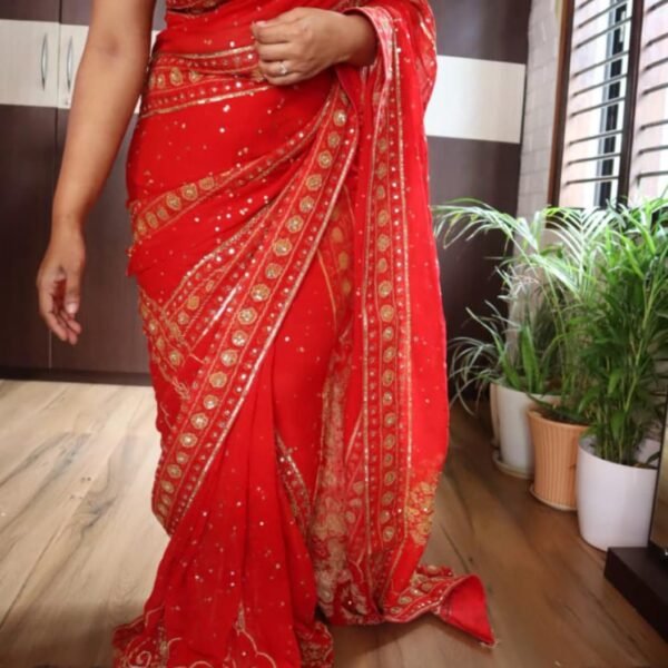 Red pure georgette saree