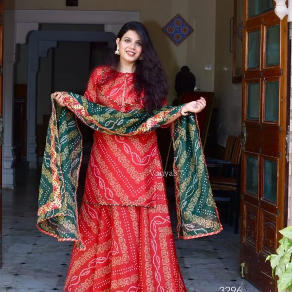 The ethnic traditional Rajasthani kota Doria and bandhej print attire