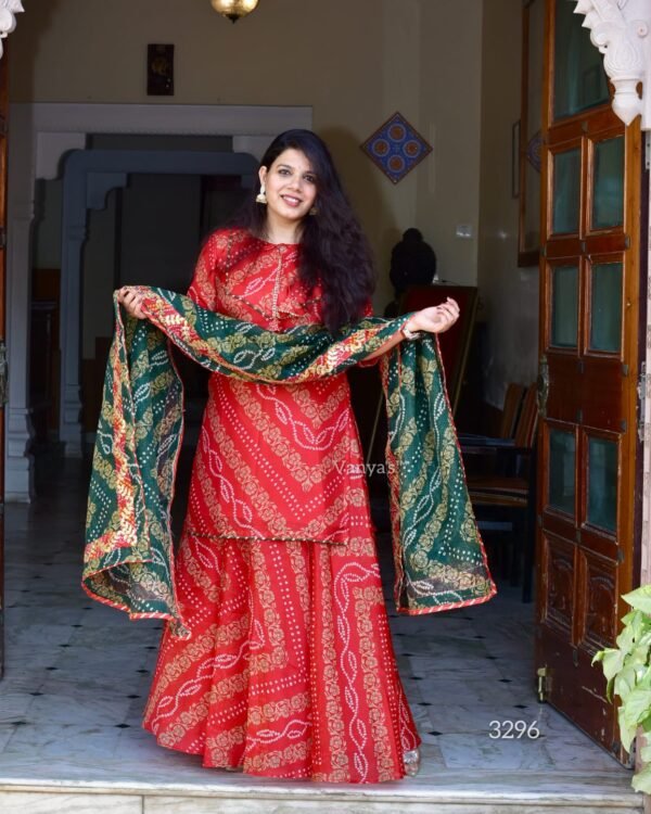 The ethnic traditional Rajasthani kota Doria and bandhej print attire